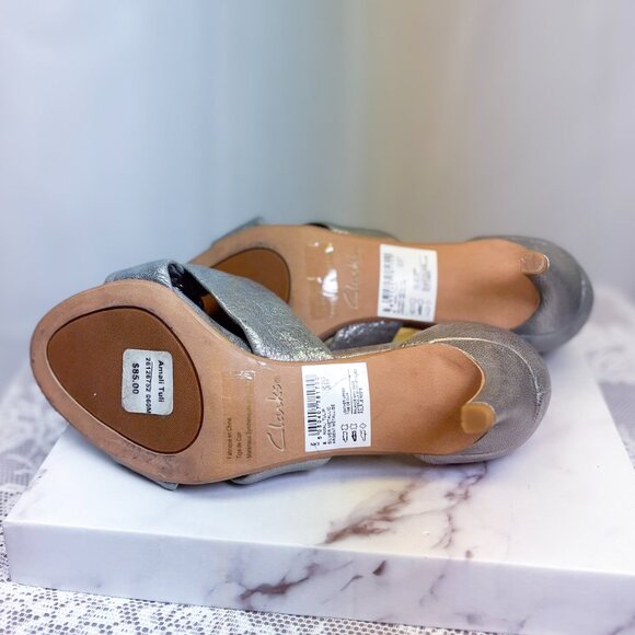 Clarks Amali Tulip Silver Metallic Fashion Sandals Heels Shoe - Picture 7 of 10
